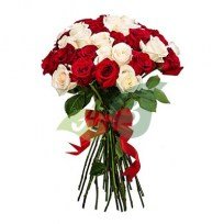 25 белых и красных роз Премиум